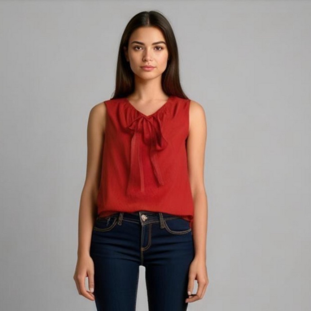 Tory Burch Jess Coral Pink Tie Neck Sleeveless Silk Blend Blouse Top Size 4